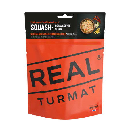 Real Turmat - Stufato di zucca e mais dolce, pasto outdoor vegano